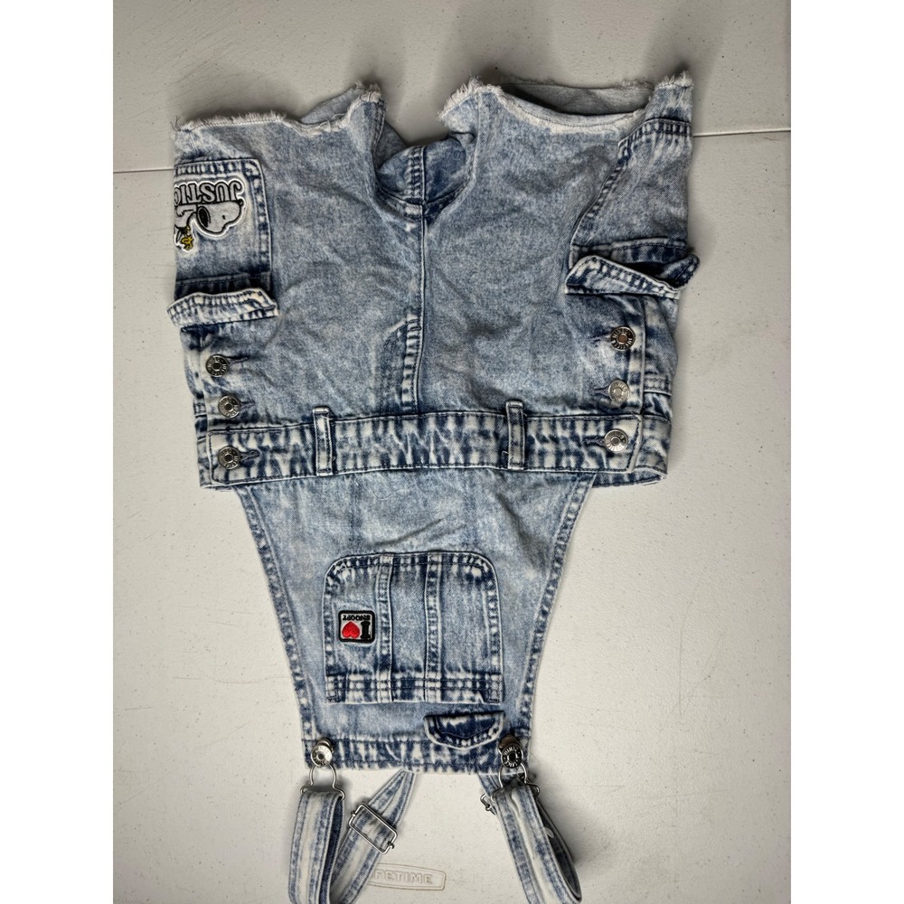 Justice Peanuts Snoopy Acid Wash Denim Shortalls Girls Blue Cargo Bib Overalls